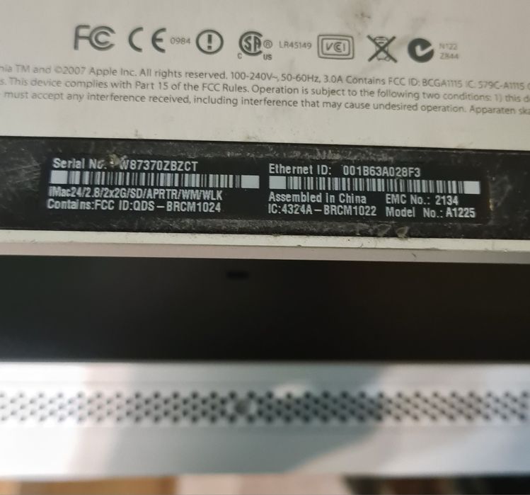 Моноблок Apple IMac A1225
Модель 2007 г.в.
Оригинал, б/у, в отлич