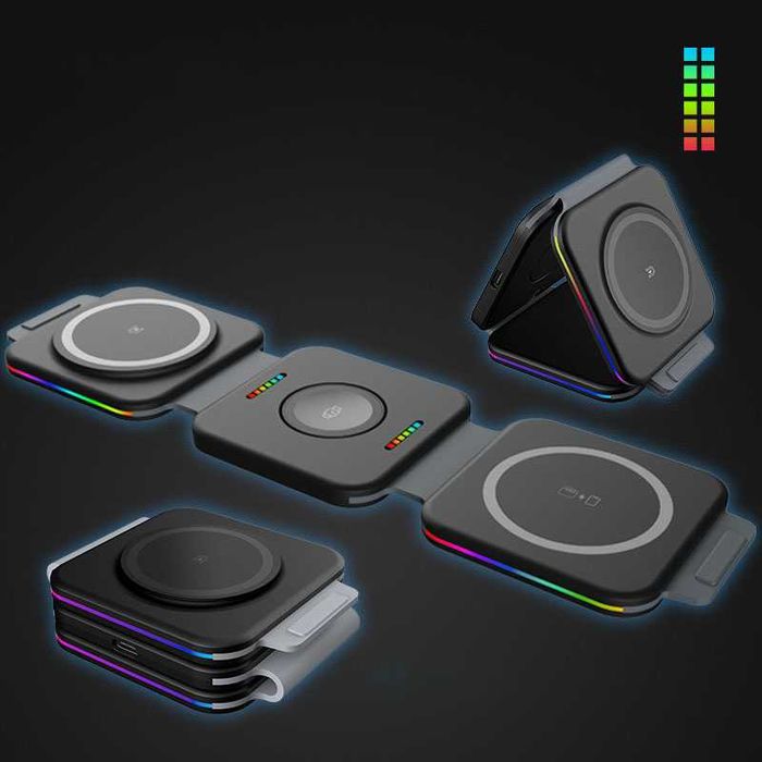 Incarcator Magnetic 3 in 1 Siegdorn | Fast Charge 15W | RGB LED