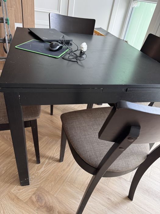 Стол IKEA с 6 стульями (100-200х100)