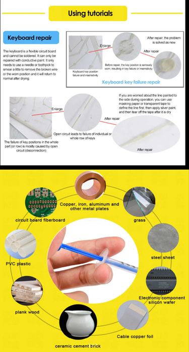 Токопроводящий клей (паста) на серебре для ремонта эл. плат, пультов
