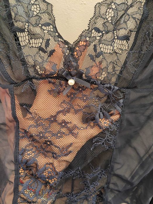 Синьо дантелено боди с дълъг ръкав, 44/46 Esmara