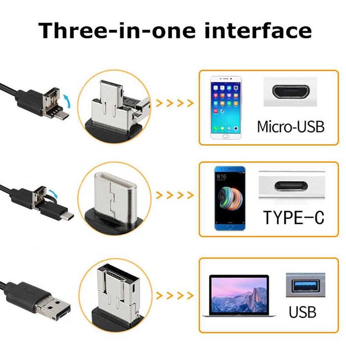 Ендоскоп камера с твърд или мек кабел IP67, LED осветление 3в1 1 -3.5м