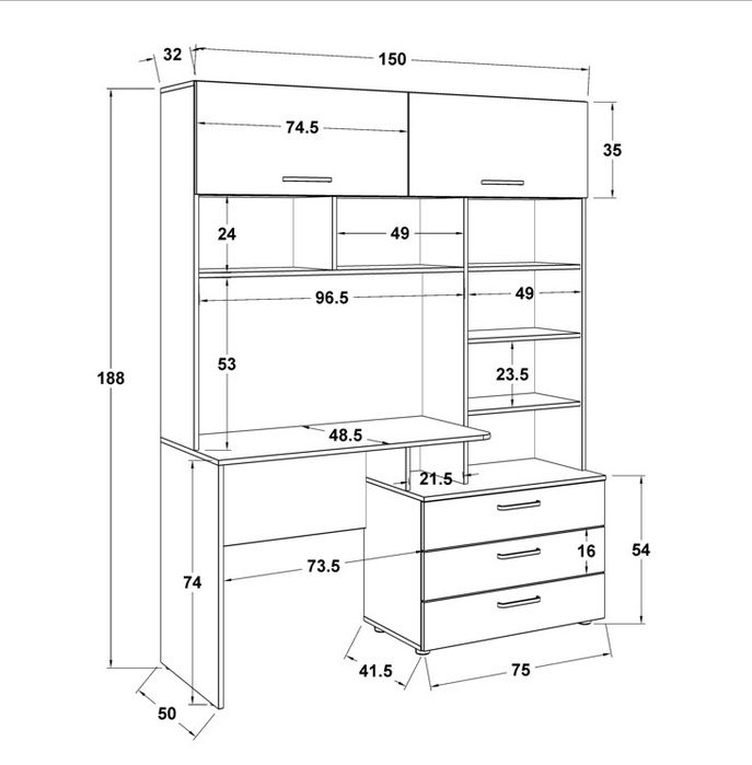 Birou cu biblioteca 150x180 cm