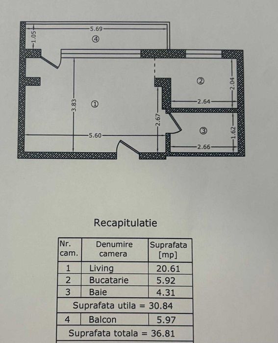 Garsonieră 31mp + balcon 6mp | Bloc 2021