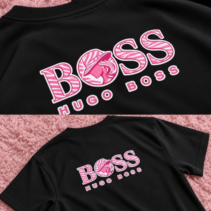 Tricou cu mesaj, negru cu imprimeu roz S