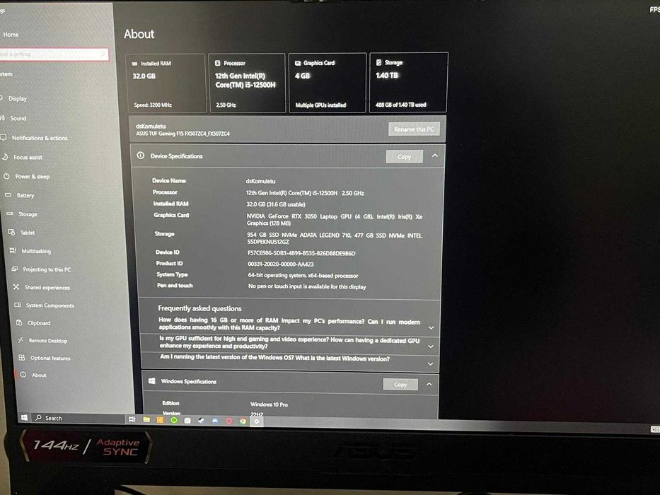 Laptop ASUS TUF F15 gaming