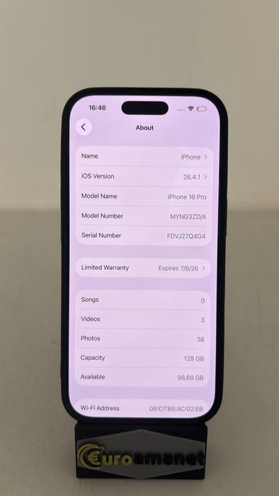 Telefon mobil Apple iPhone 16 Pro, 128GB, 5G -A-