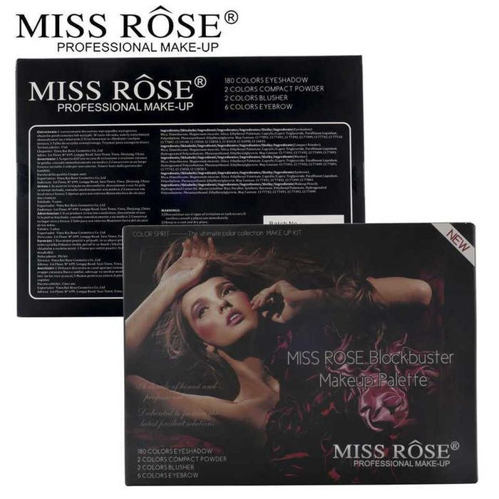 Палитра сенки за очи Miss Rose – 180 цвята с матови и блестящи нюанси