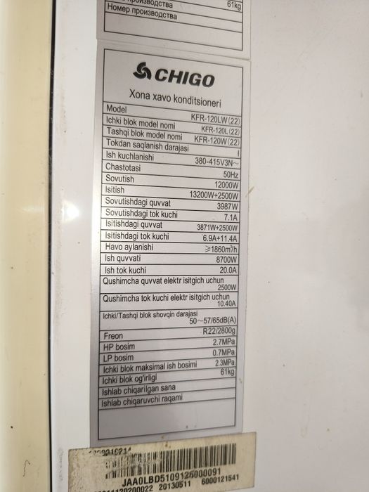 Kondisioner Chigo srochni sotiladi