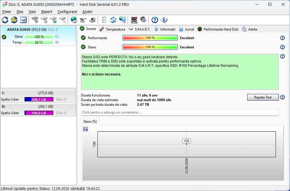 SSD ADATA Ultimate SU650 1TB, SATA-III 2.5 inch, ca NOU, 11 ZILE DE FUNCTIONARE ,