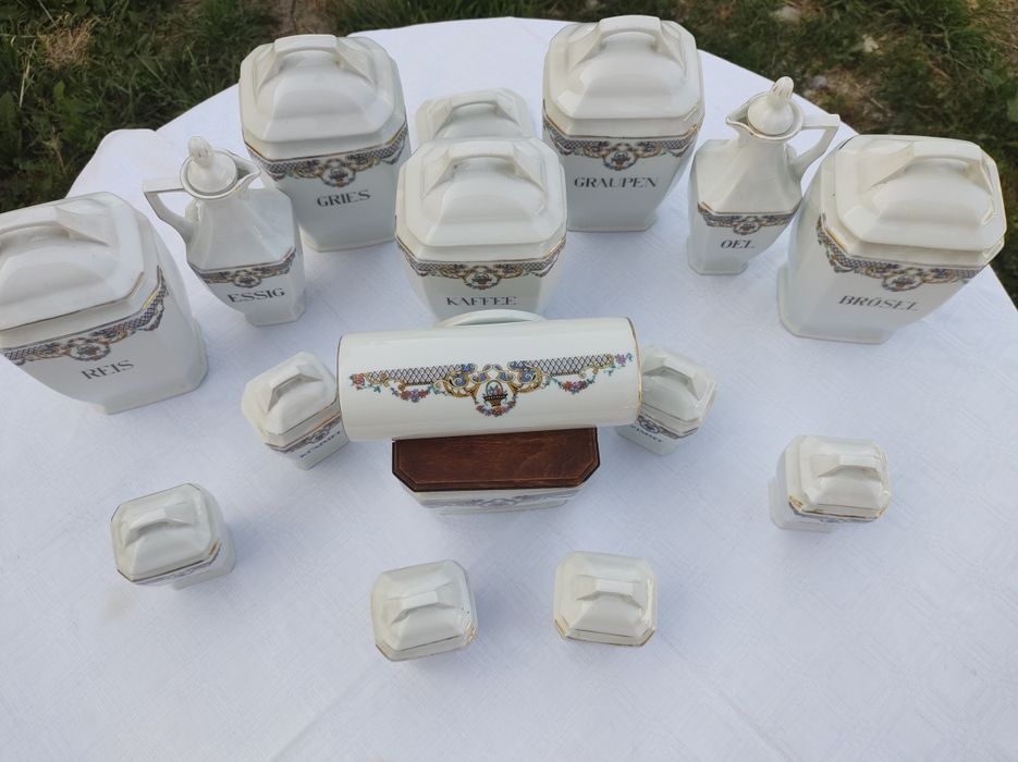 Set condimente vechi antic H&C Chodau german nemtesc si supiera pahare