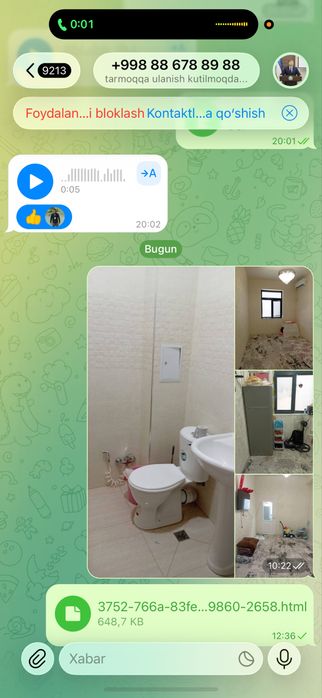 Uy 2 honali telvizor holadilnim kondisane kir moshina tayyor uy sotila