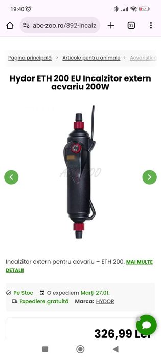 Vând SET LILY PIPE și ÎNCALZITOR extern HYDOR  ETH  200 W ambele noi