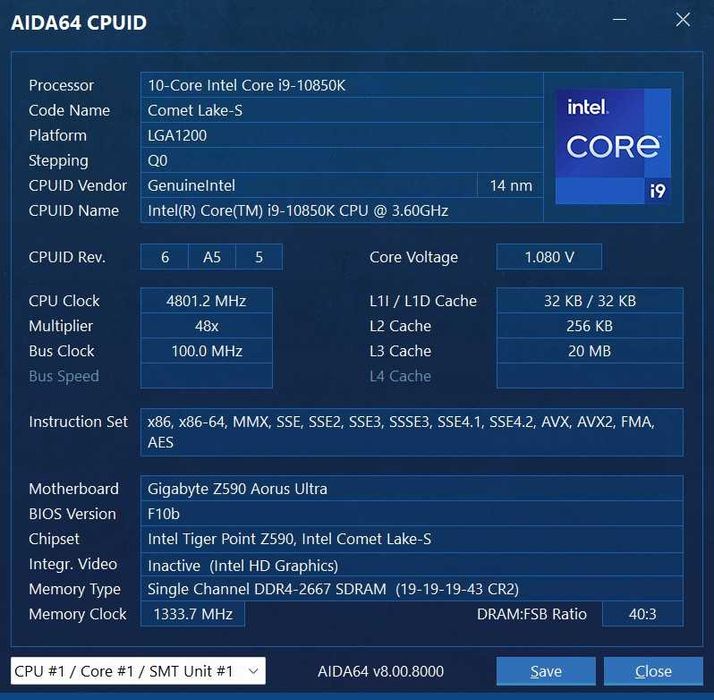 KIT Intel 10850K + Gigabyte 590Aorus Ultra + G.Skill 32GB DDR4 3000Mz