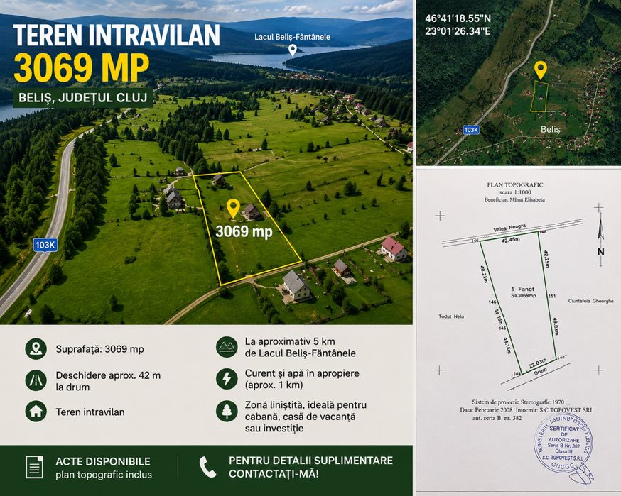 Teren intravilan 3069 mp Beliș Cluj – ideal cabană / investiție