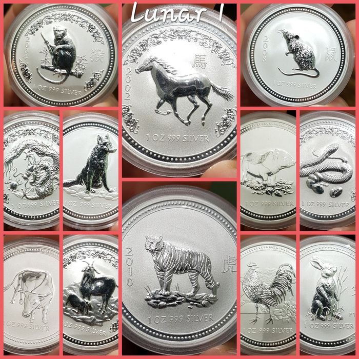 Perth Mint Lunar I + Lunar II 1999-2019 monede lingou argint 999