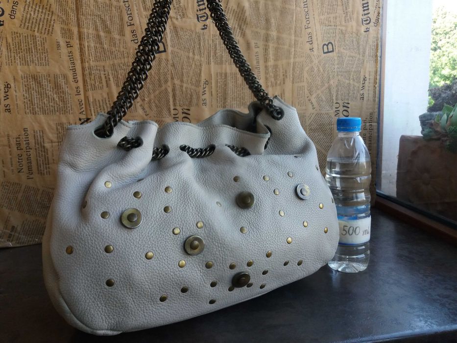 дамска чанта бежова,кожена торба-естествена кожа