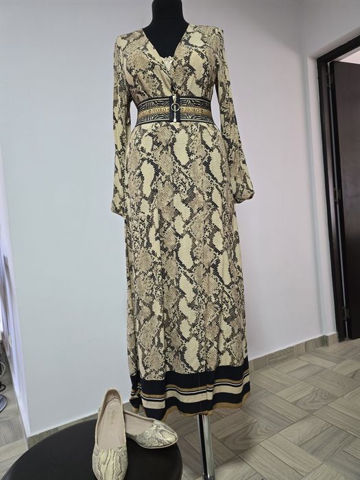 Balerini din piele naturala moale cu print snake