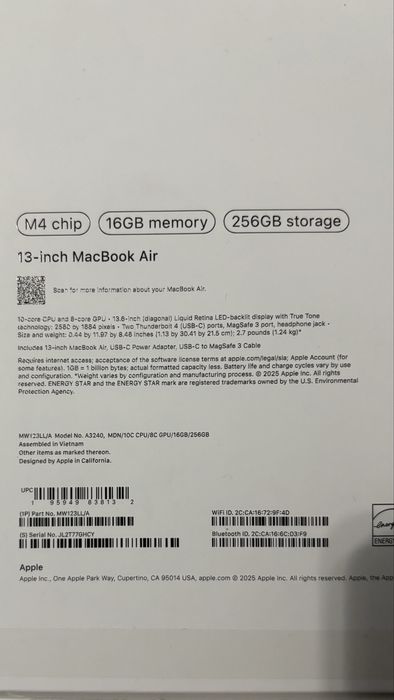 MacBook Air M4 16/256GB 13.6” Midnight