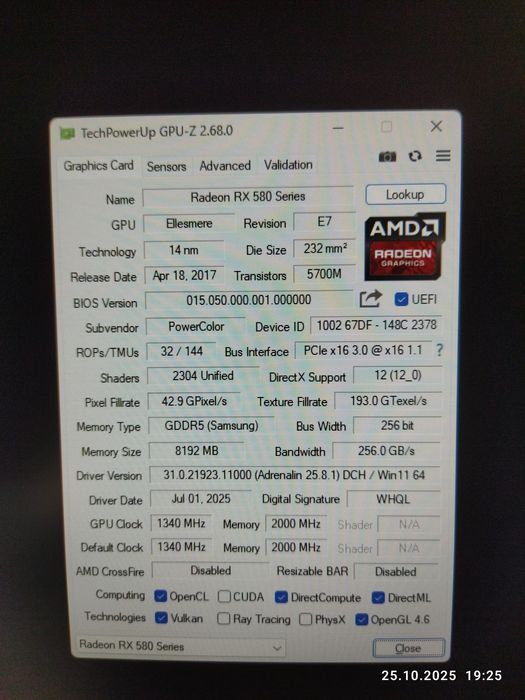 Видеокарта Powercolor rx 580 8gb
