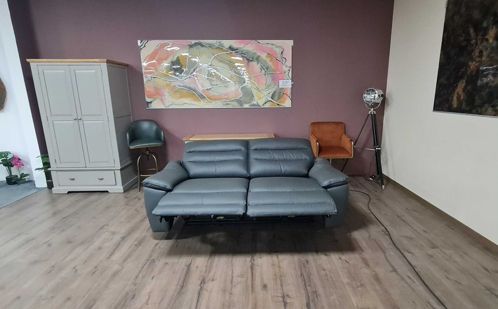 Сив кожен диван тройка "Carter" с електрически релаксиращ механизъм