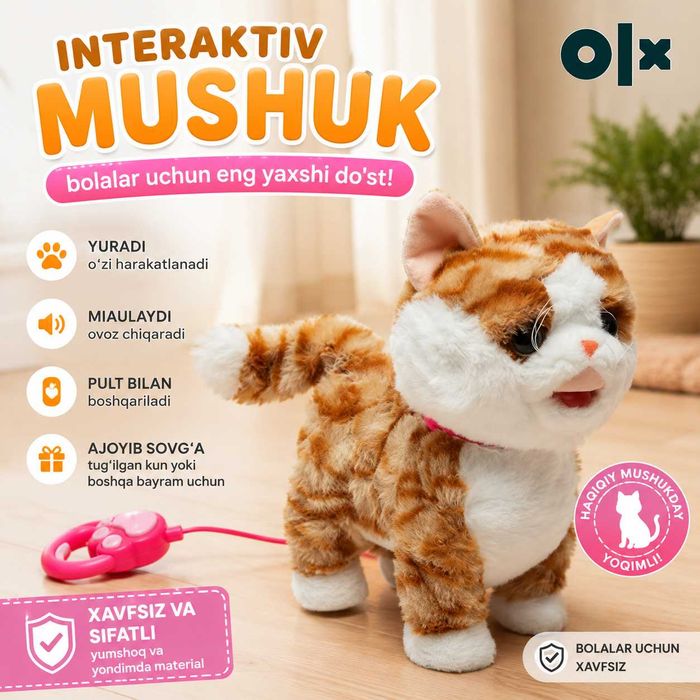 mushuk robot, интерактивная, собачка робот, умный кот ходит,