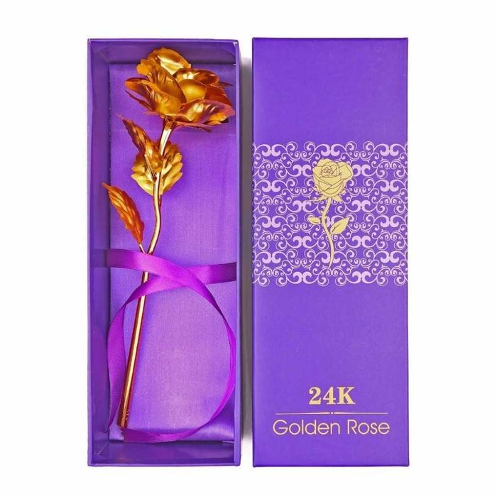 Вечна Роза Със Златно Покритие + Стойка сърце, 24K GOLDEN ROSE