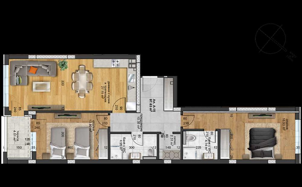 Тристаен Апартамент 110кв.м | 3-ти етаж | Regatta Park West 2