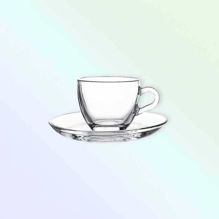 Чаша с чинийка за кафе 90 мл Basic Pasabahce, 6 чаши и 6 чинийки