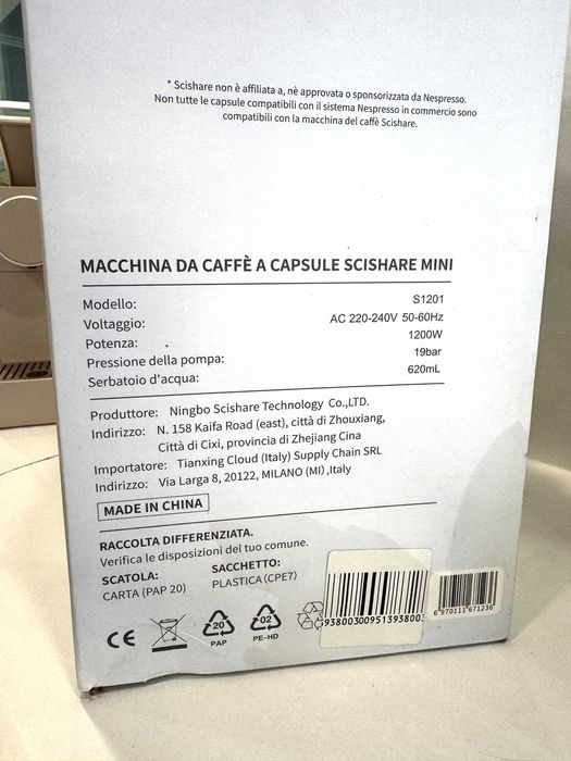 Espressor cafea capsule Scishare S1201, ca NOU!
