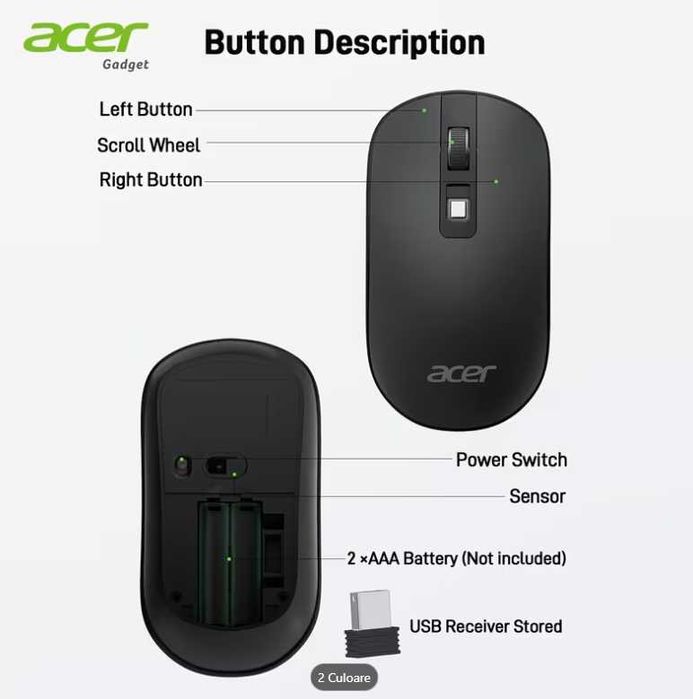 Mouse Wireless USB subțire ACER 2.4G
