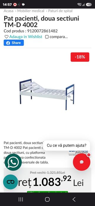 Pat spital cu doua sectiuni