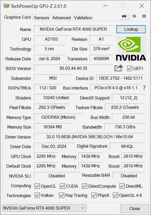 Placa video RTX 4080 Super MSI Gaming X Trio 16GB