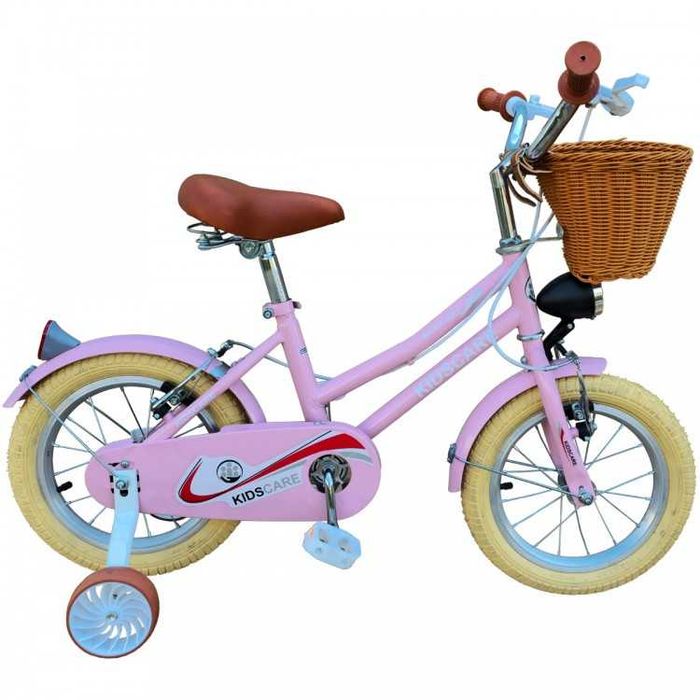 Bicicleta copii 2-4 ani, roz, 12 inch – cu roti ajutatoare, cosulet