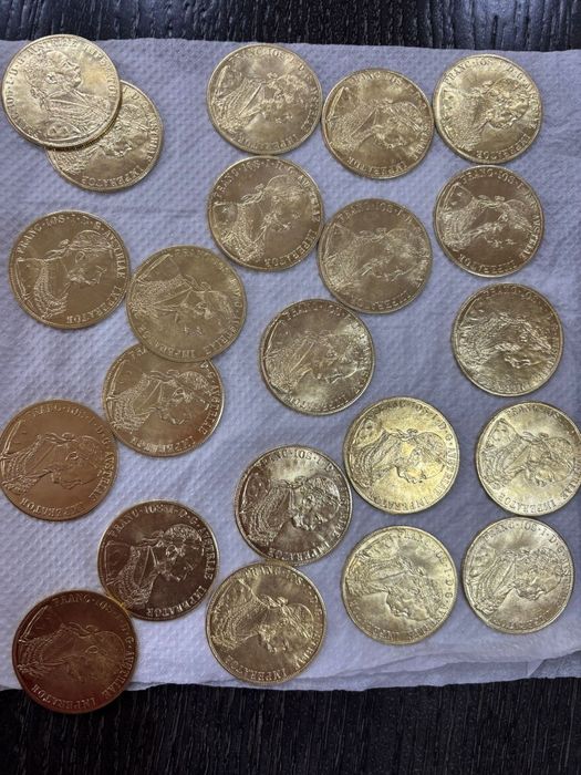 Vând monede placate cu aur de 24k Frank Iosif 4 ducat 1915 1la1