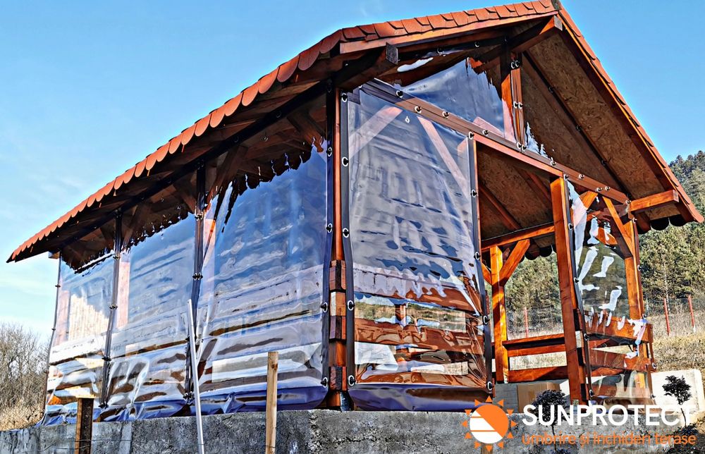 Închidere Terase Folie. Rulou casetat, Rulou Simplu, Panou cu butoni.