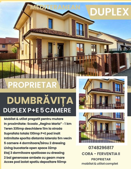 Duplex mobilat 5 camere 120 mp teren 335 mp - Dumbravita Ferventia II (Zona Cora)