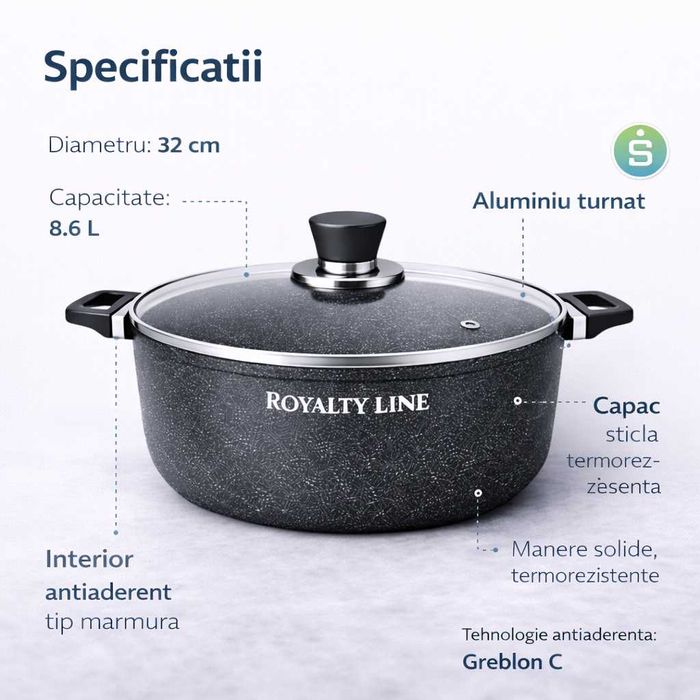 Oala din aluminiu turnat cu capac 32 cm Royalty Line