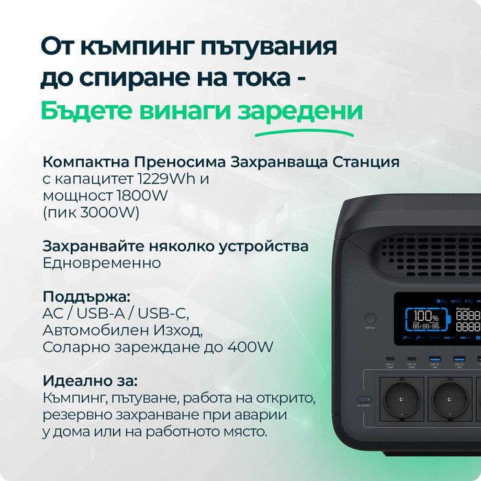Портативна Зарядна Станция (с LiFePO4 Батерия и Wifi ) V-tac 3000W / 2560Wh