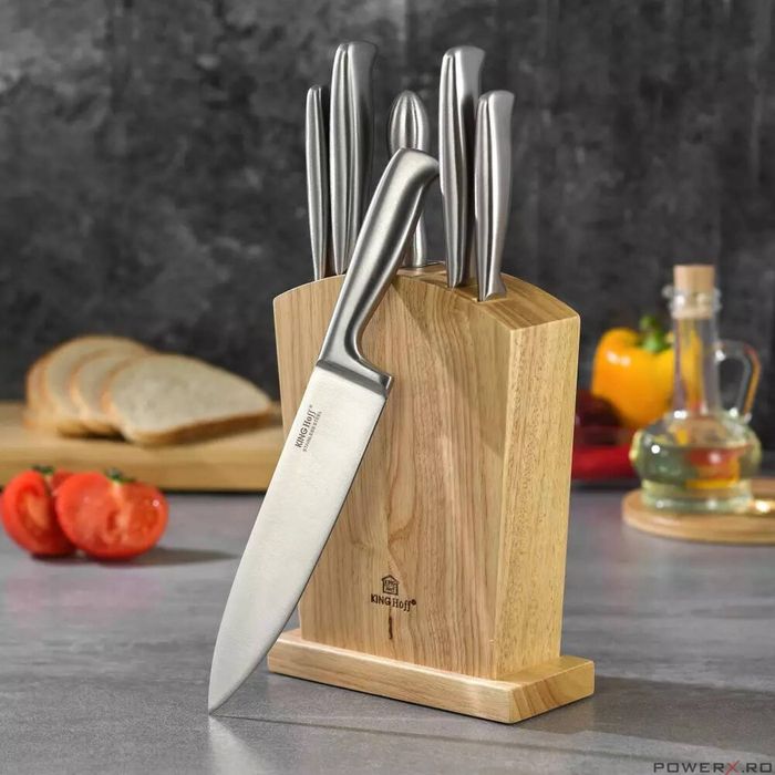 Set de cutite, cu suport din lemn si ascutitor, 7 piese, Kinghoff