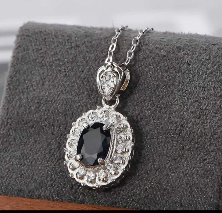 Set: Inel argint 925 placat cu platina, Safir + Colier argint 925 placat cu platina, Pandantiv Safir