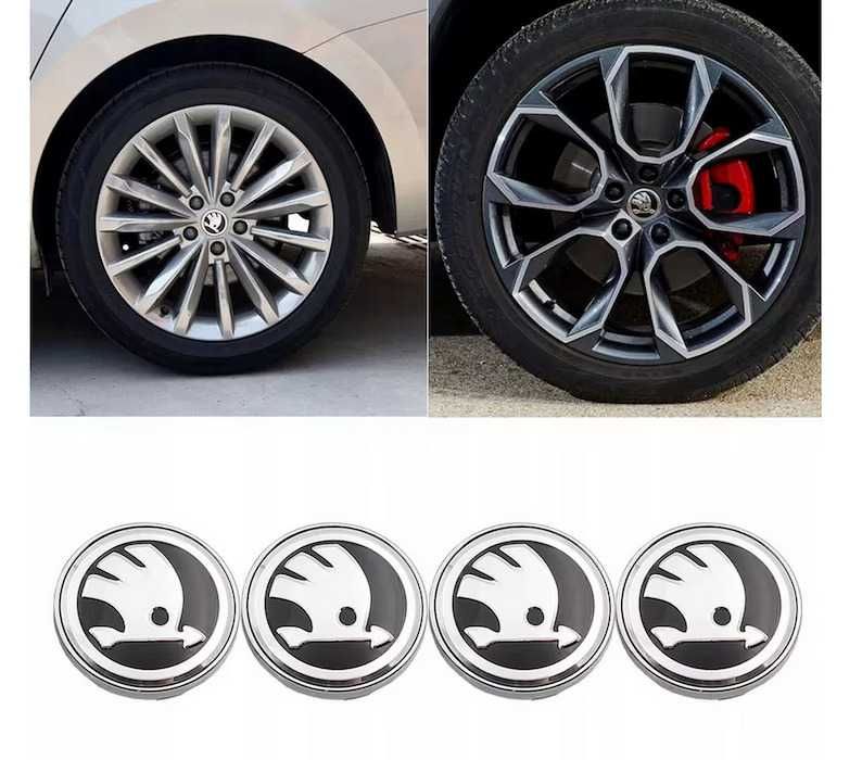 Set 4 Embleme Jante Aliaj 56MM / 60MM SKODA, Capace Roti Emblema Sigle