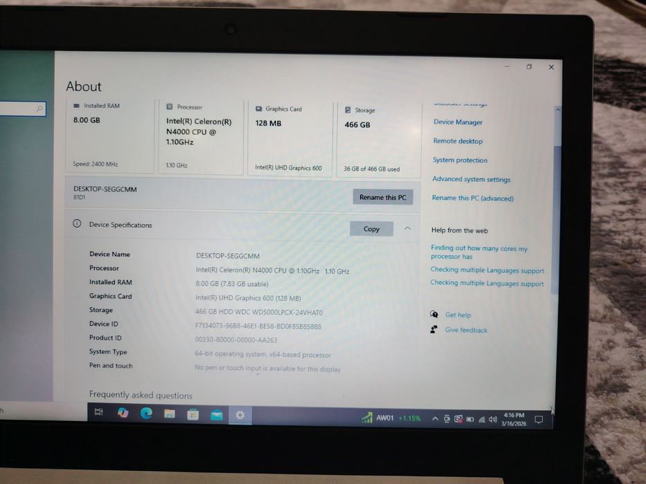 Laptop lenovo Intel celeron