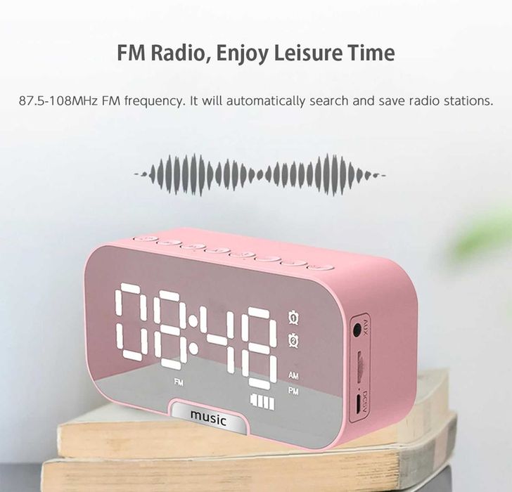 Розов LED дигитален часовник с Bluetooth колонка, FM радио и TF карта