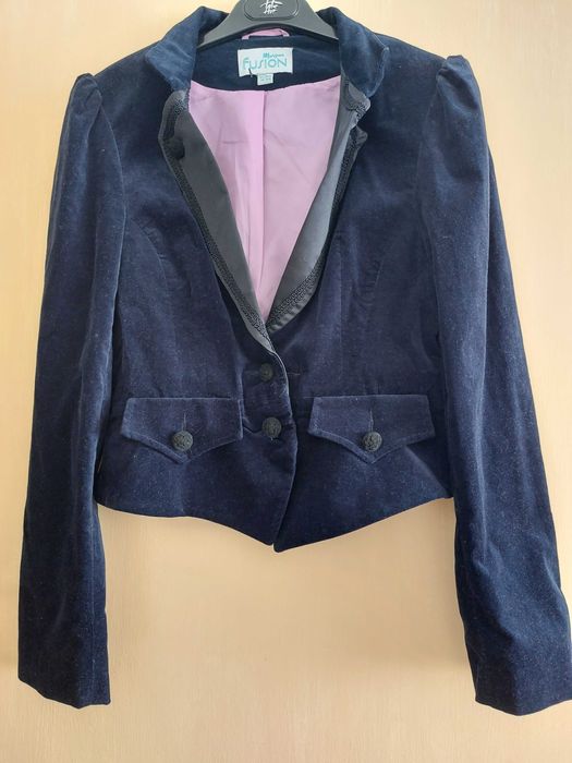 Jacheta catifea reiata bleumarin