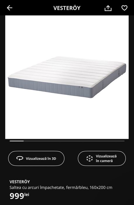 Set dormitor IKEA BJORKSNAS + saltea VESTEROY + noptiere 2 buc