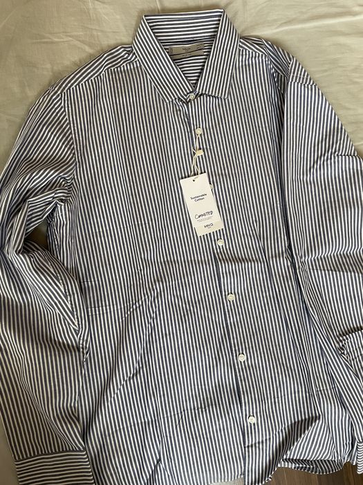 Mango, вталена риза, синьо и бяло райе, L
