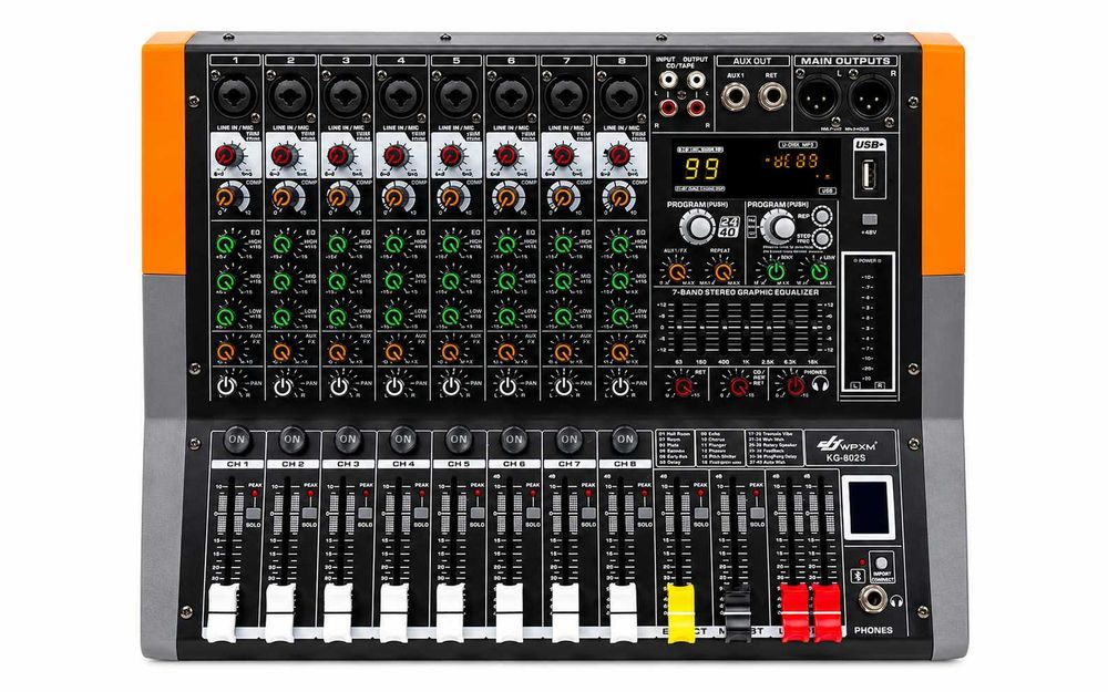 Activ mixer audio 8 canale 2 x 500W KTML8 Stereo 99 Efecte digital DSP cu amplificator Bluetooth USB