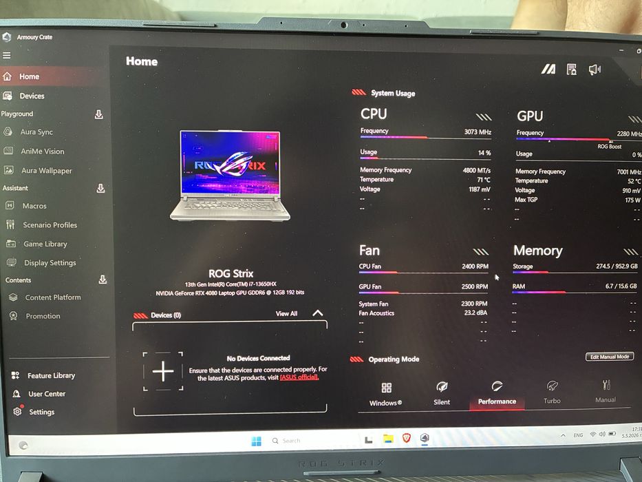 Геймърски лаптоп Asus ROG Strix G16 i7 13650HX/RTX4080/WUXGA 165Hz