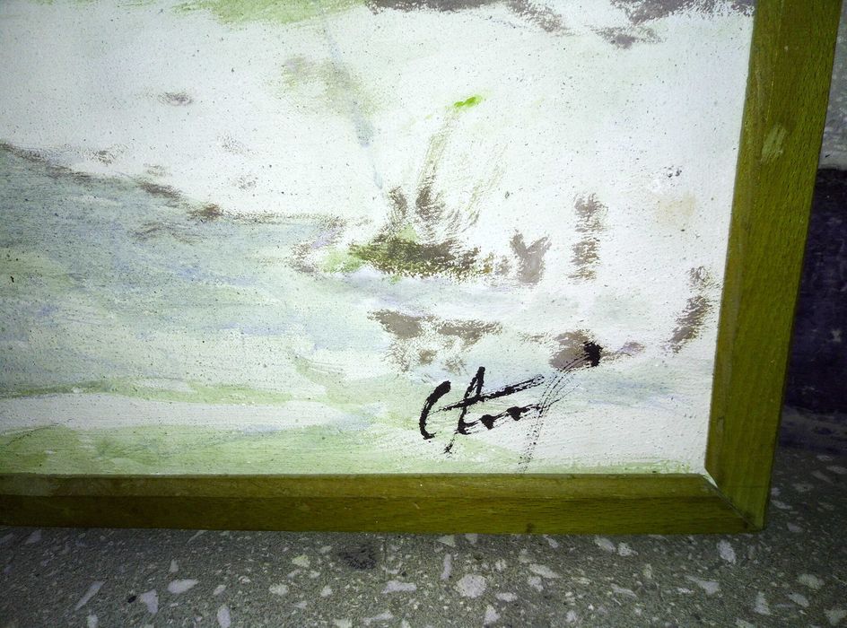 Стара Авторска Българска МАСЛЕНА КАРТИНА Зимен Пейзаж 80/50см